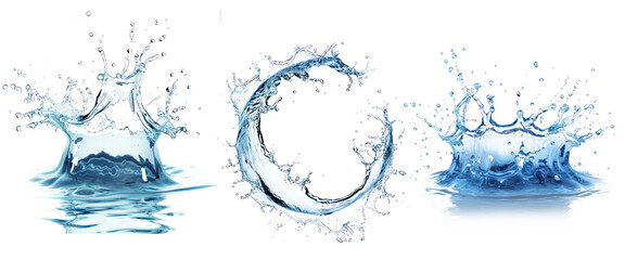 Realistic Flowing blue water splash isolated on transparent background