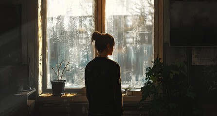 Wall Mural - a woman standing in front of a window