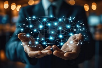 Leinwandbilder - Data Exchanges and Client Service Digital Marketing, Customer Relationship Management, Businessman touch on icon with global structure customer network technology. Generative AI.