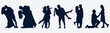 couple, silhouettes, People, design, Romantic | big a. woman, in. love, black | on. white background | Vector, holding | hands | and. walking, collection, Boy, giving, a. rose, flower,
