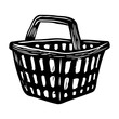 empty shopping basket, Icon black Hand drawn Simple outline shopping basket Symbol. vector Illustrator. 