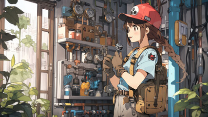 Female character working in her workshop