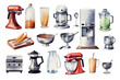 Watercolor of  appliance equipment for the kitchen icon set cooking