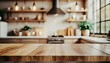 © Turan - Empty beautiful wood table top counter and blur bokeh modern kitchen interior background