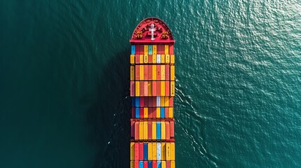 Wall Mural - Aerial view of container cargo ship on the sea, logistics and transportation concept