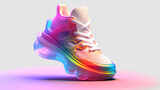 Fototapeta Tęcza - High fashion shoes: 3D illustration of bright sneakers.