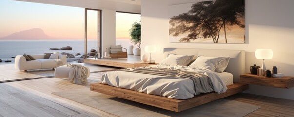 Wall Mural - Banner with the minimalist; large space bedroom in natural light colors