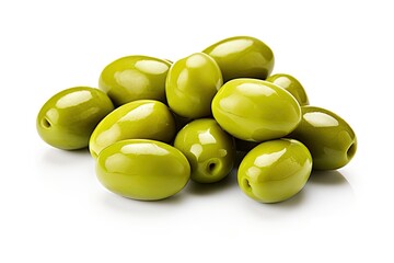 Wall Mural - Green olives delicious and isolated on a white backdrop