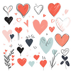 Set of hand drawn love part of an design elements collection featuring flat style elements isolated on	