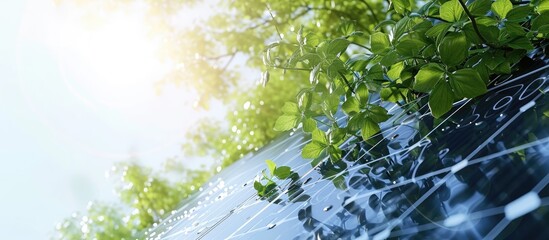 Poster - Environmentally friendly concept Green branches and hand drawn sketch of earth with solar panels Alternative energy concept. Creative Banner. Copyspace image