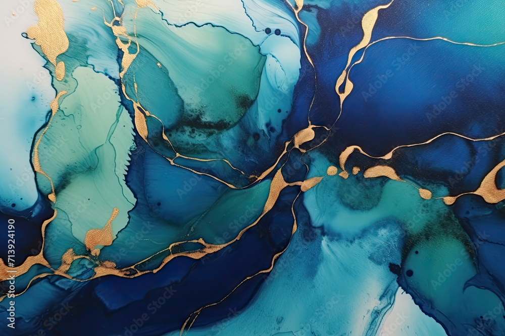 gold, blue and black paint, Natural luxury abstract fluid art painting ...