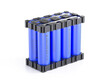 Llithium battery from cells. Rechargeable lithium ion batteries - li-ion cell batteries type 18650 isolated on white