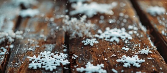 Poster - Christmas background with snowflakes on wooden texture. Creative Banner. Copyspace image