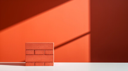 Wall Mural - Minimalistic background with red wall and pedestal