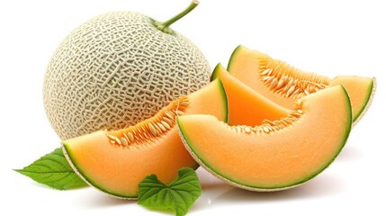 Wall Mural - cantaloupe on isolated white background.