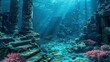 Old ancient city under water, a sunken city  an ancient civilization, Created with Generative Ai technology.