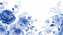 Blue Flowers On White Background In Toile Style
