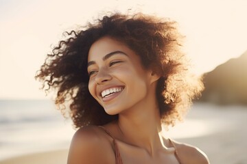 Portrait of a smiling woman on the beach