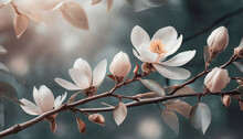 Closeup Blooming Tree Branch, Spring Floral Blossom