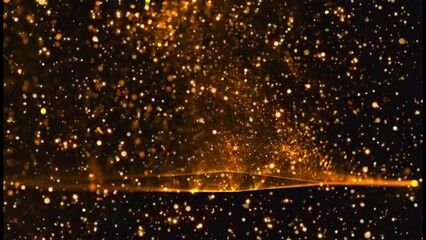 Aufkleber - Background with falling golden glitter particles. Falling gold confetti with magic light. Beautiful light background. Seamless loop