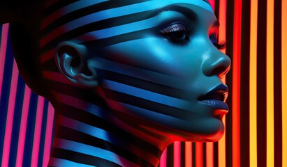 Wall Mural - A neon noir portrait that captures the essence of a futuristic femme fatale.