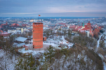 Wall Mural - Granaries of Grudziadz city by the Vistula river at snowy winter. Poland