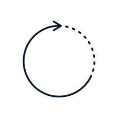 Poster - Arrow in a circle with a dotted line. Concept of moving without stopping. Vector linear icon isolated on white background.