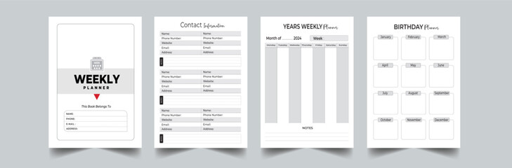 Wall Mural - Weekly planner with cover page layout template