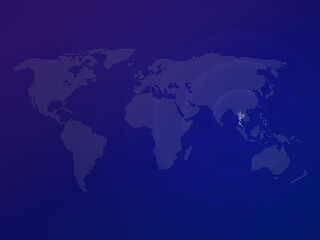 Poster - Dotted halftone world map with the country of Thailand highlighted. Modern and clean world map on a blue color gradient background.