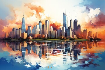 Canvas Print - usa, new york watercolor, watercolor drawing