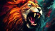 Digital Art: Vibrant Abstract Lion's Roar - A Colorful Symphony of Wildlife Power and Expression