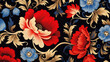 Traditional Russian floral pattern on black background. Vibrant Spirit of Russia with Authentic flowers pattern