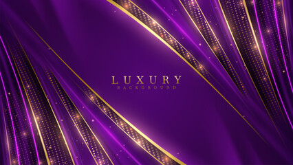 Wall Mural - purple background with vibrant violet neon light effects, golden curves and bokeh. luxury modern sce