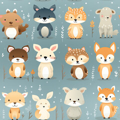 cute baby nursery room decor animals on blue background