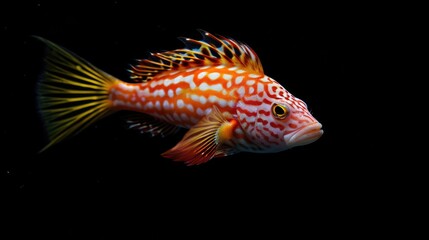 Canvas Print - Hawkfish in the solid black background