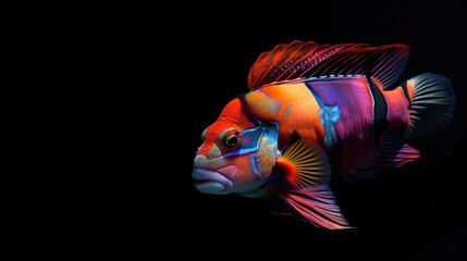 Harlequin Tuskfish in the solid black background