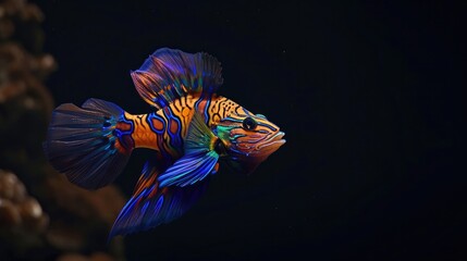 Wall Mural - Mandarin Fish in the solid black background