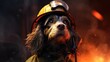 Portrait of a firefighter's dog. Saver. A friend and helper of a person.