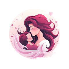 Wall Mural - Happy Mother`s Day Greeting Card. Vector Illustration Of Mother Holding Baby In Arms. logo style illustration