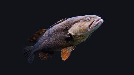 Canvas Print - Black Grouper in the solid black background