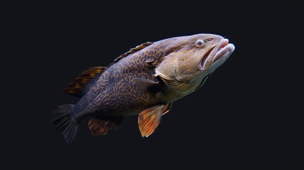 Poster - Black Grouper in the solid black background