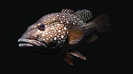 Canvas Print - Dotted Grouper in the solid black background