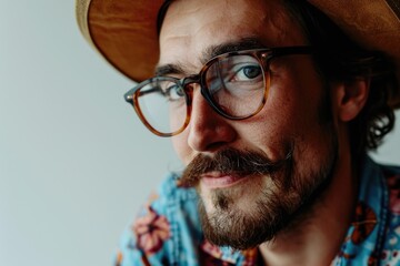 Wall Mural - Portrait of a handsome bearded hipster man with glasses and hat