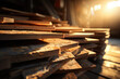 Construction material storage, scaffolding, wooden materials