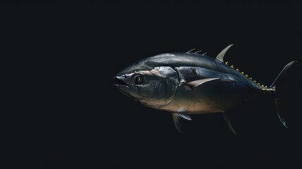 Wall Mural - Longtail Tuna in the solid black background