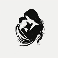 Wall Mural - Beautiful mother and baby silhouette , illustration on white background, Mother day card