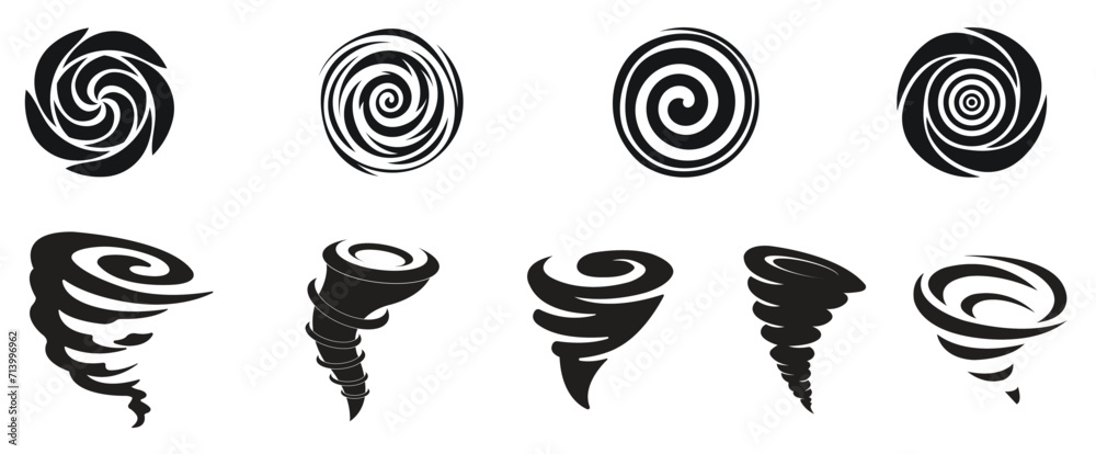 Creative vector illustration of hurricane indication side and spiral ...