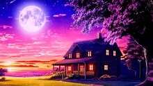 secluded house under the moonlight