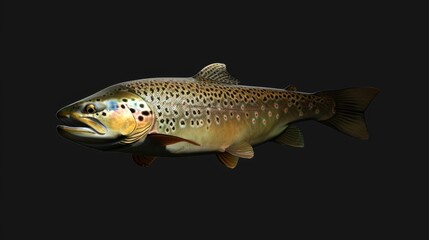 Wall Mural - Trout in the solid black background