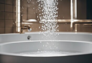 Wall Mural - Close up of Water flowing from shower in the bathroom interior Water spills from the shower